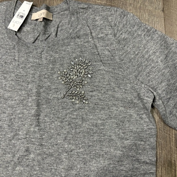 LOFT HEATHER GREY EMBELLISHED SWEATER (M) - Picture 10 of 13